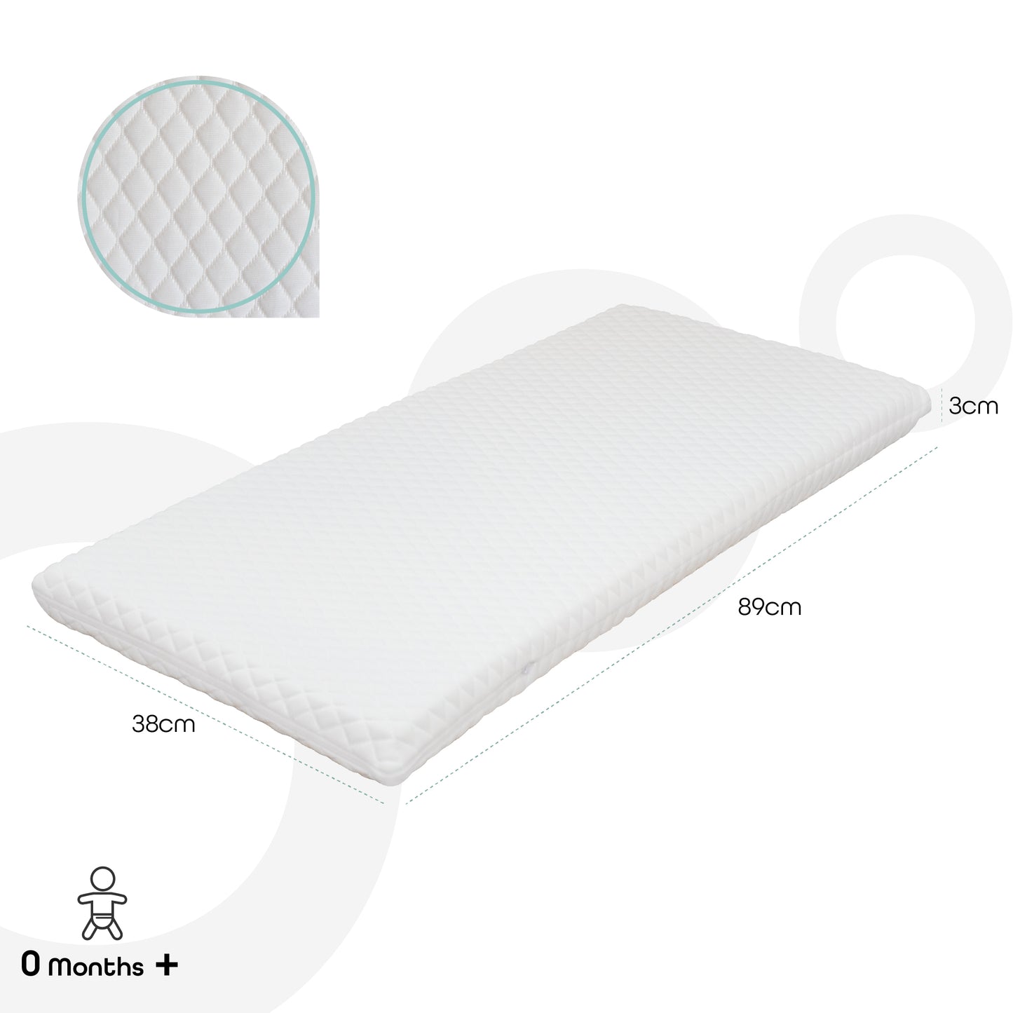 Moon -   Baby Quilted Crib Mattress - 0M+ - White