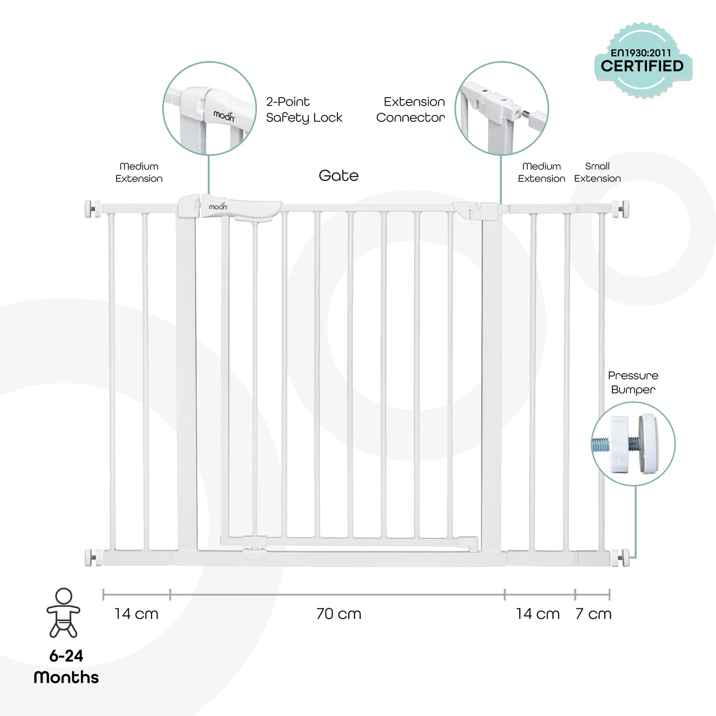 Moon -  Safety Gate  74.5-114 Cm - White