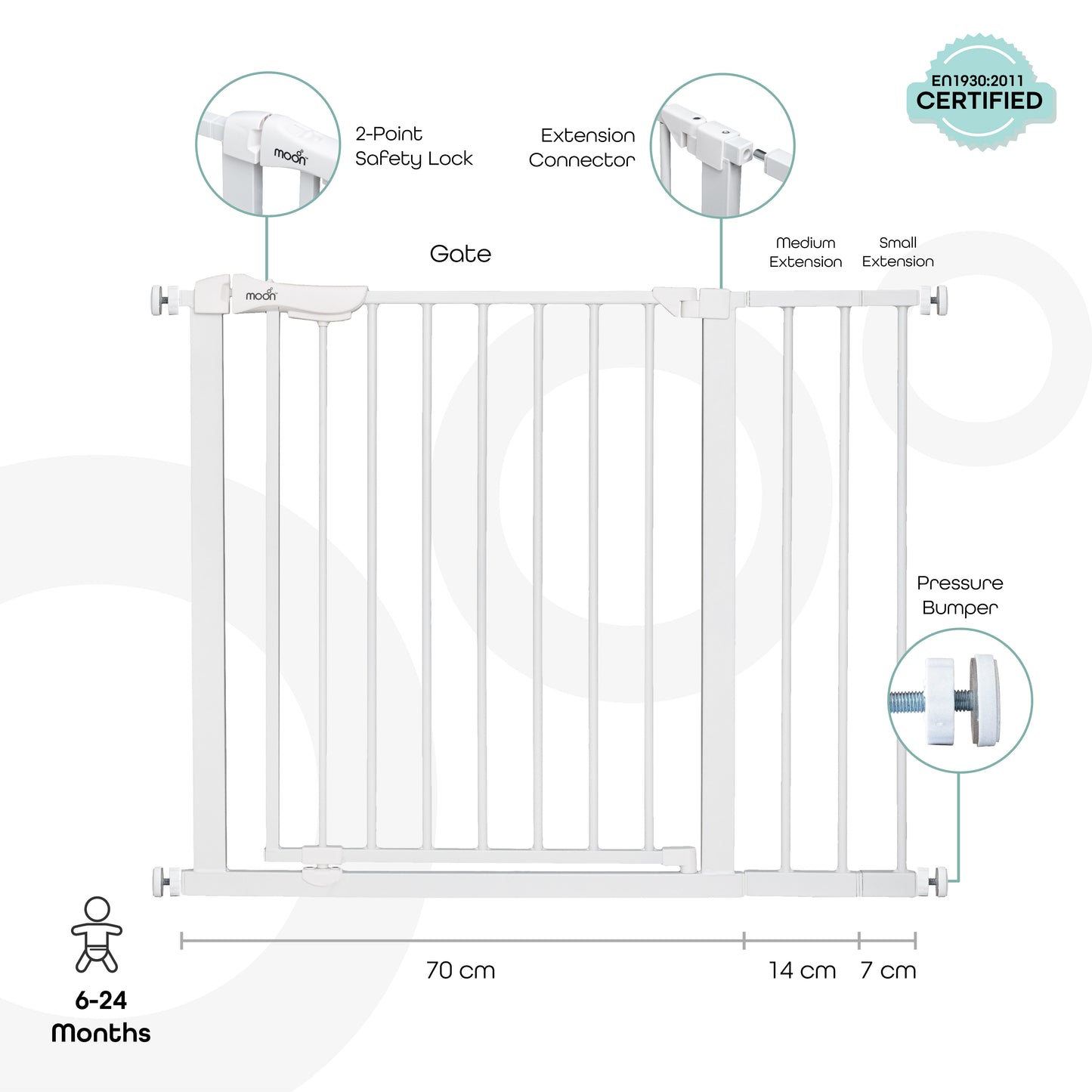 Moon -  Safety Gate 74.5-100 Cm - White