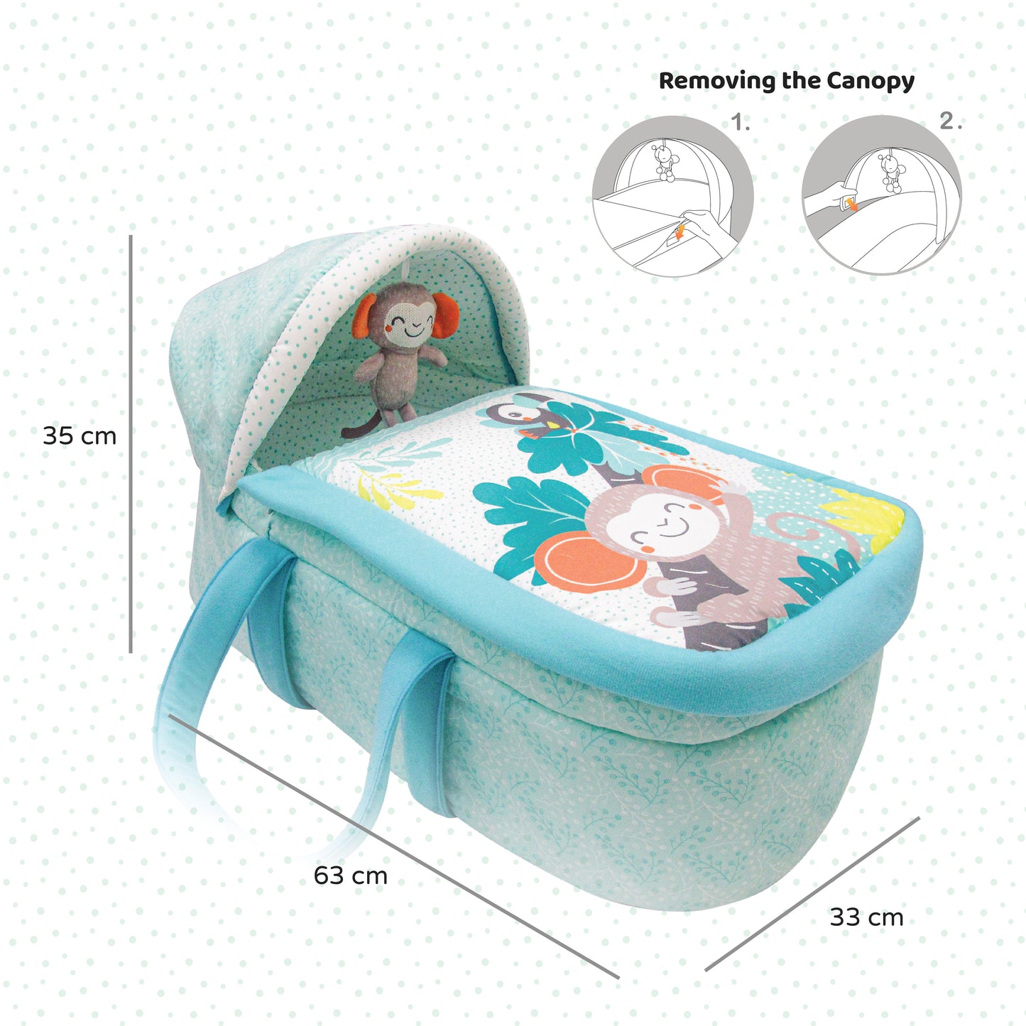 Moon -  Jungle Friends Moses Basket - Blue