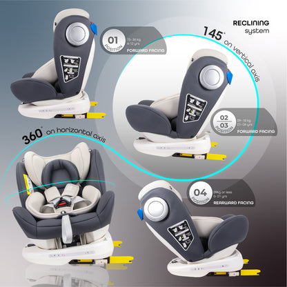 Moon -  Gyro Baby Car Seat For Child Group :( 0+,1,2,3) - Grey