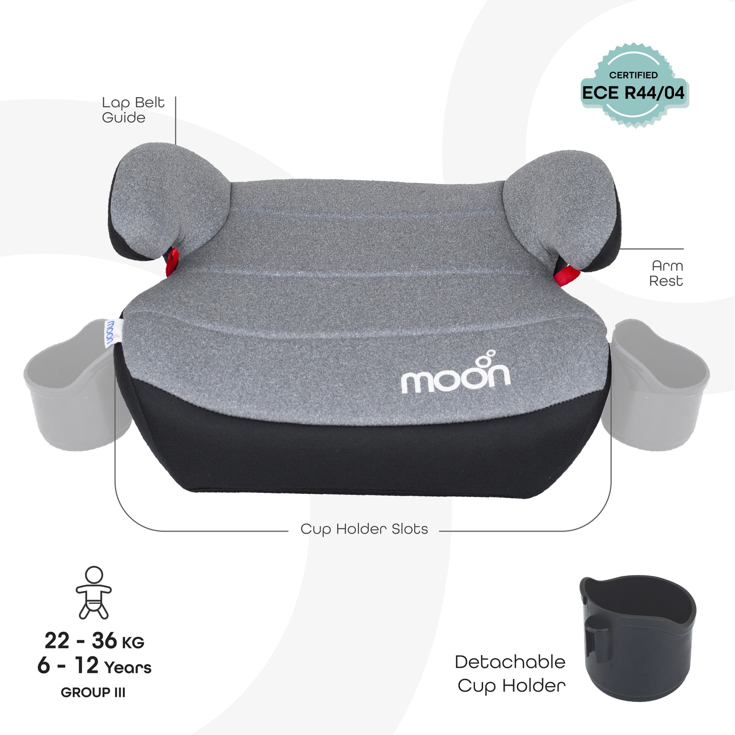 Moon -  Kido Baby Booster Car Seat With Isofix - Grey