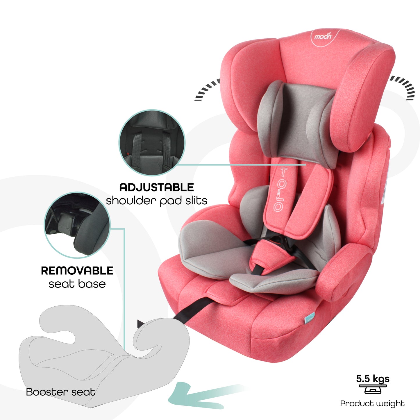 Moon -  Tolo Car Seats Group 1/2/3 - Pink