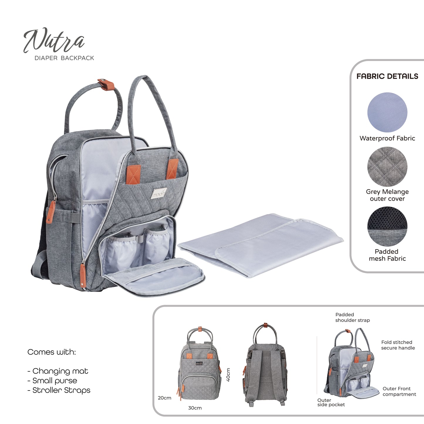 Moon - Nutra Diaper Backpack - Grey