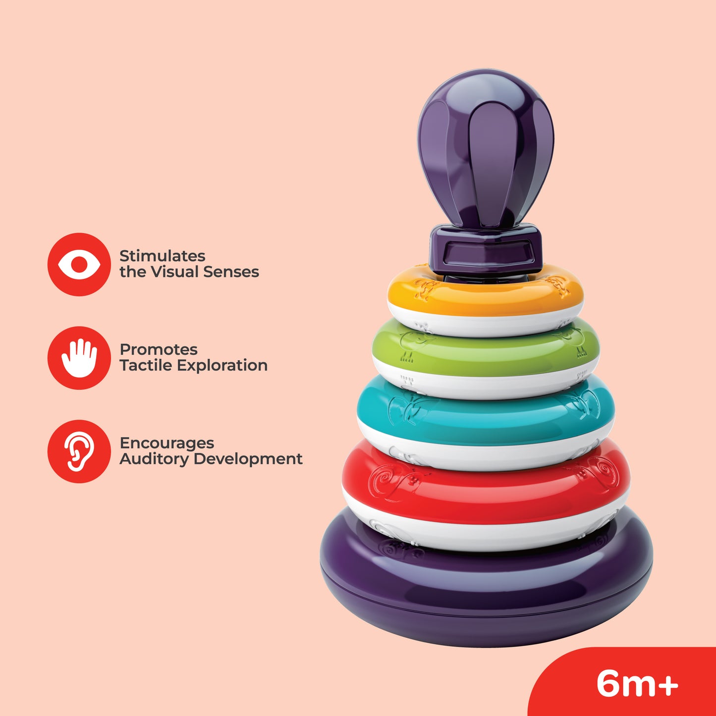 Moon -  Ring Tower-Educational Tumbler Stacking Toy ,7 Pcs - Multicolour