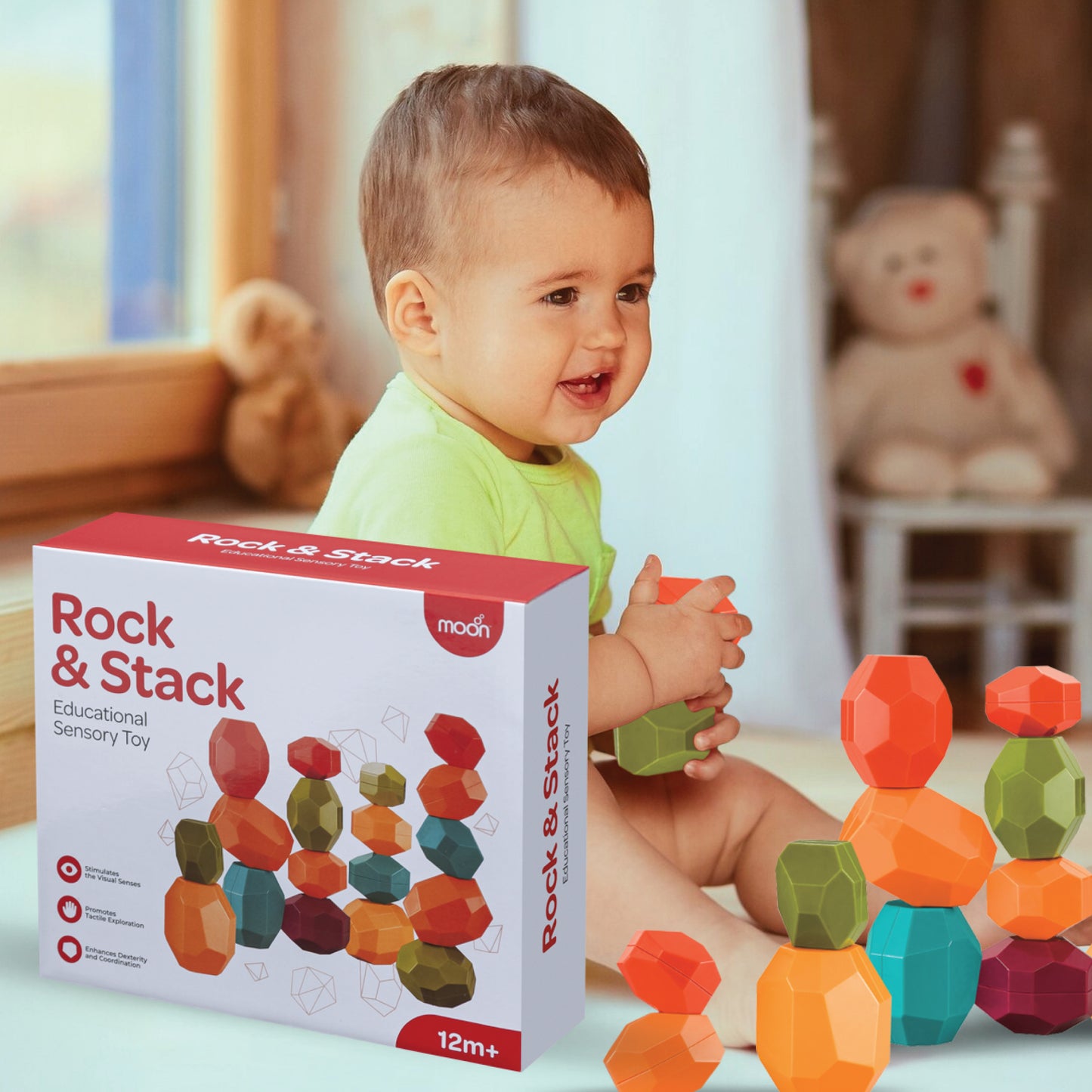 Moon -  Rock And Stack Balancing Educational Sensory  Toys-12Pcs - Multicolour