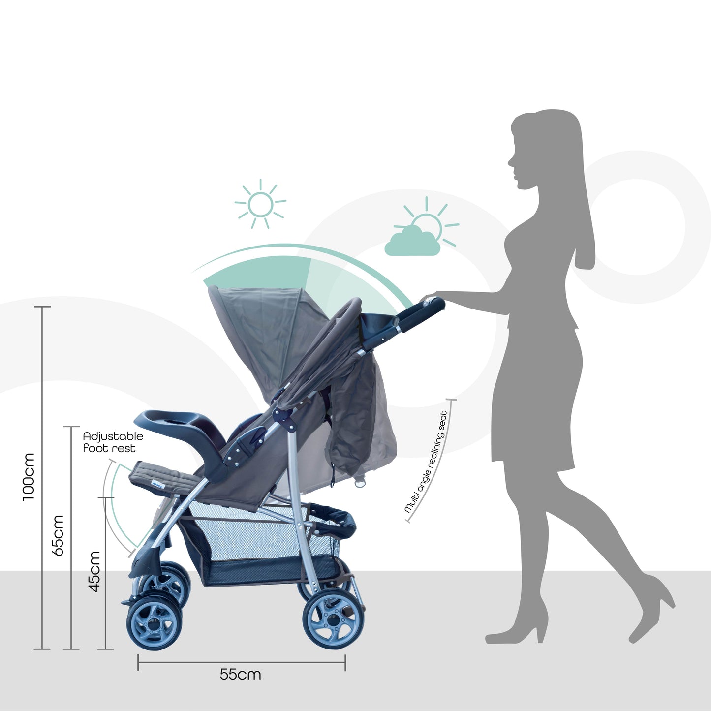 Moon -  Trek - One Fold Stroller - Grey