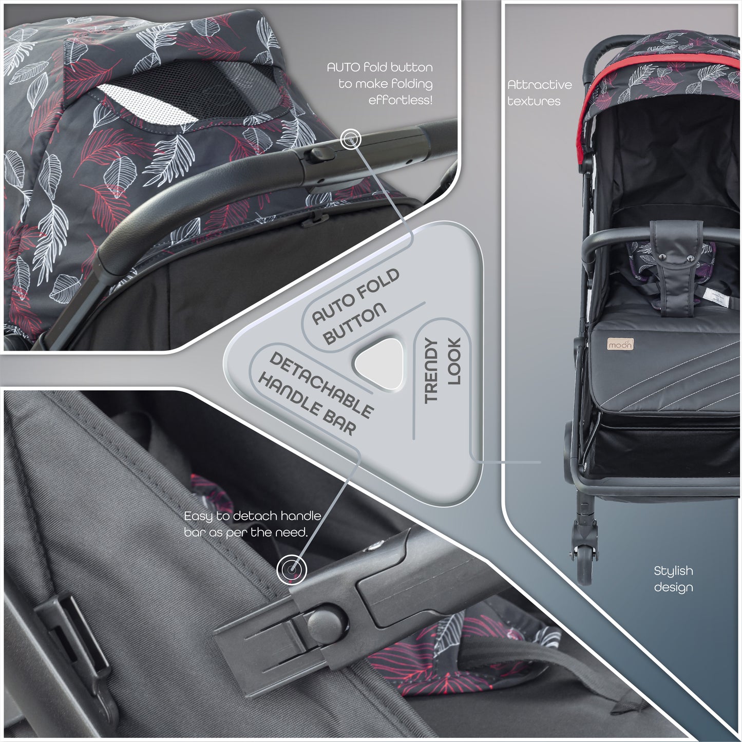 Moon -  Pronto Autofold Stroller -Leaf - Multicolour