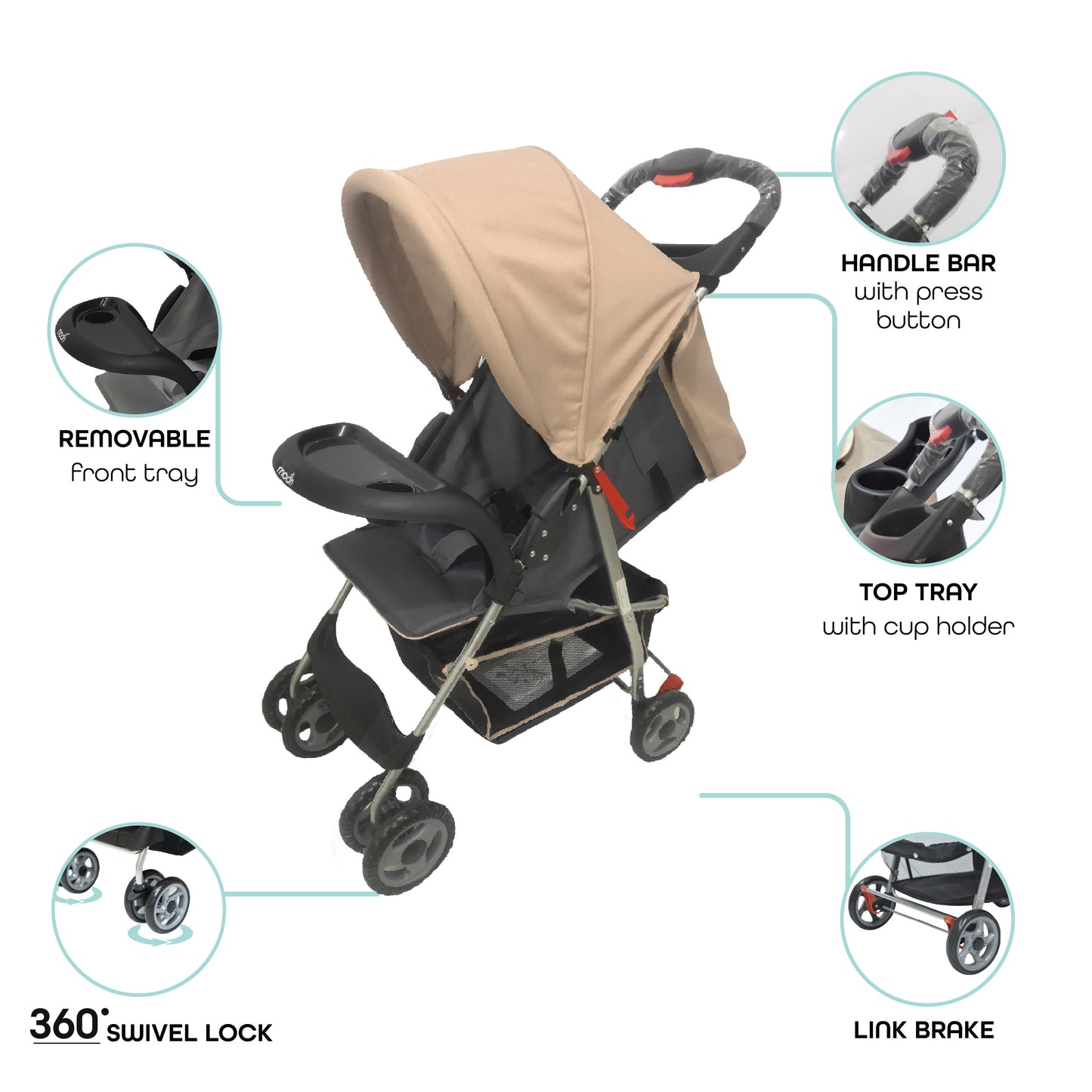 Moon -  Bezik One Fold Stroller  - Beige