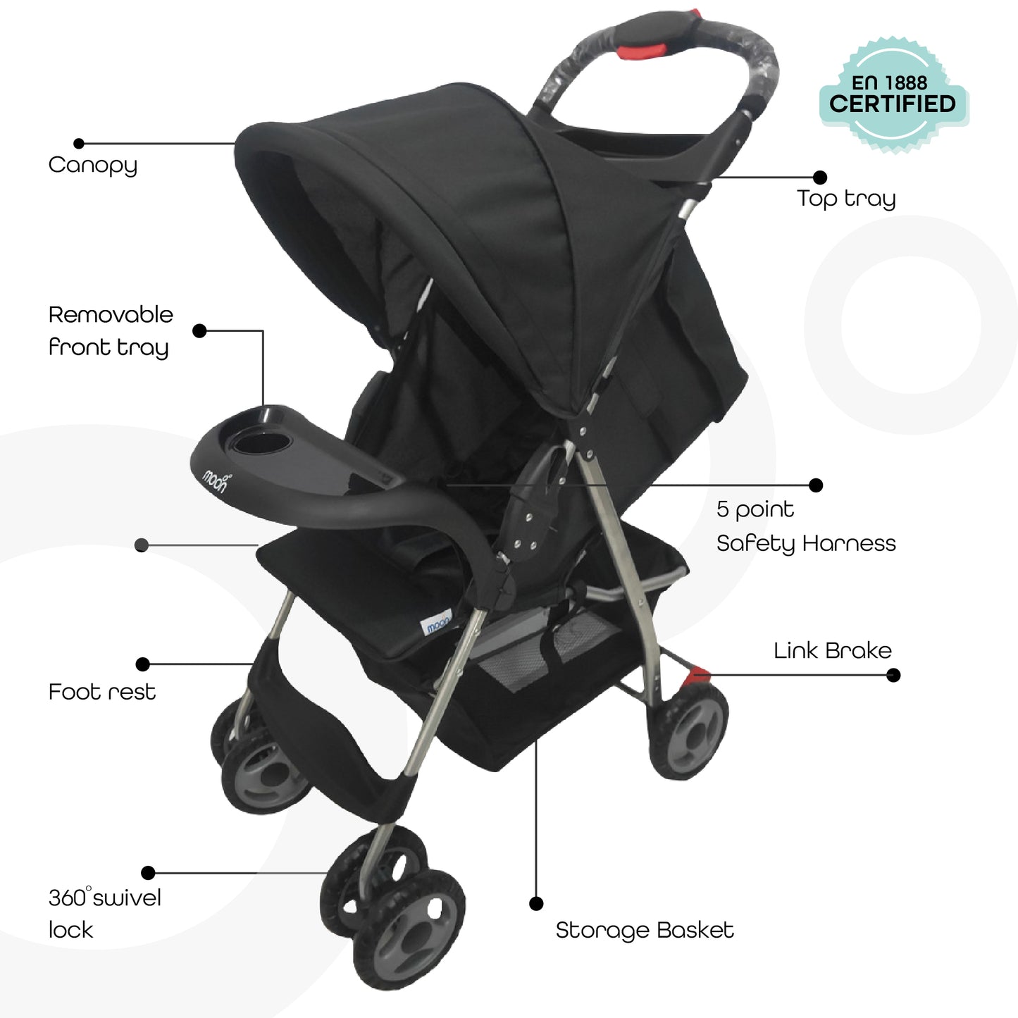 Moon -  Bezik One Fold Stroller  - Black