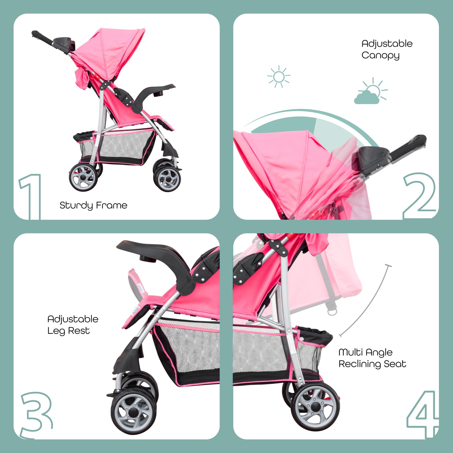 Moon -  Trek - One Fold Stroller - Pink