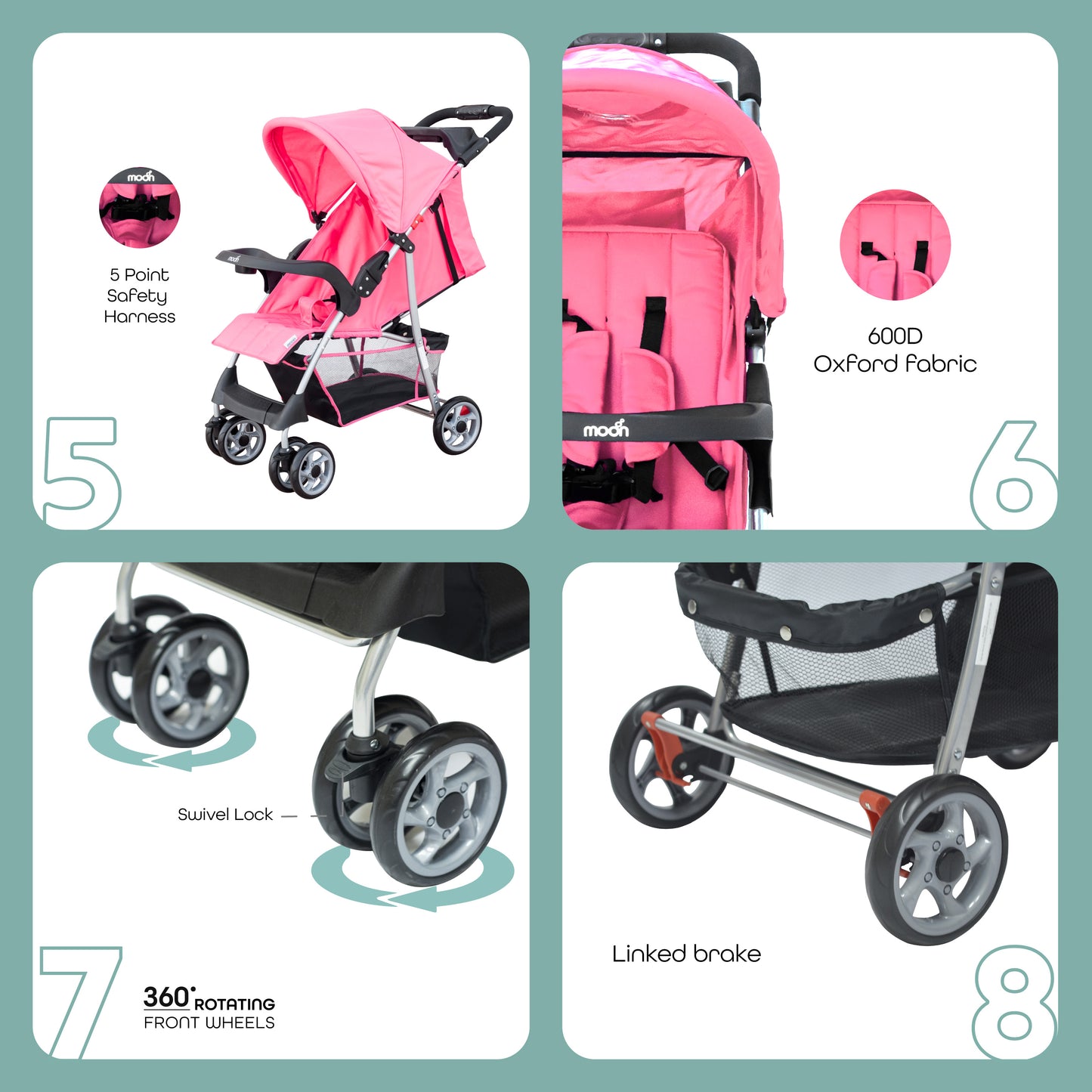 Moon -  Trek - One Fold Stroller - Pink