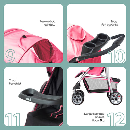 Moon -  Trek - One Fold Stroller - Pink