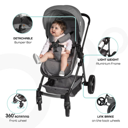 Moon -  Pro - 2 In 1 Stroller - Grey