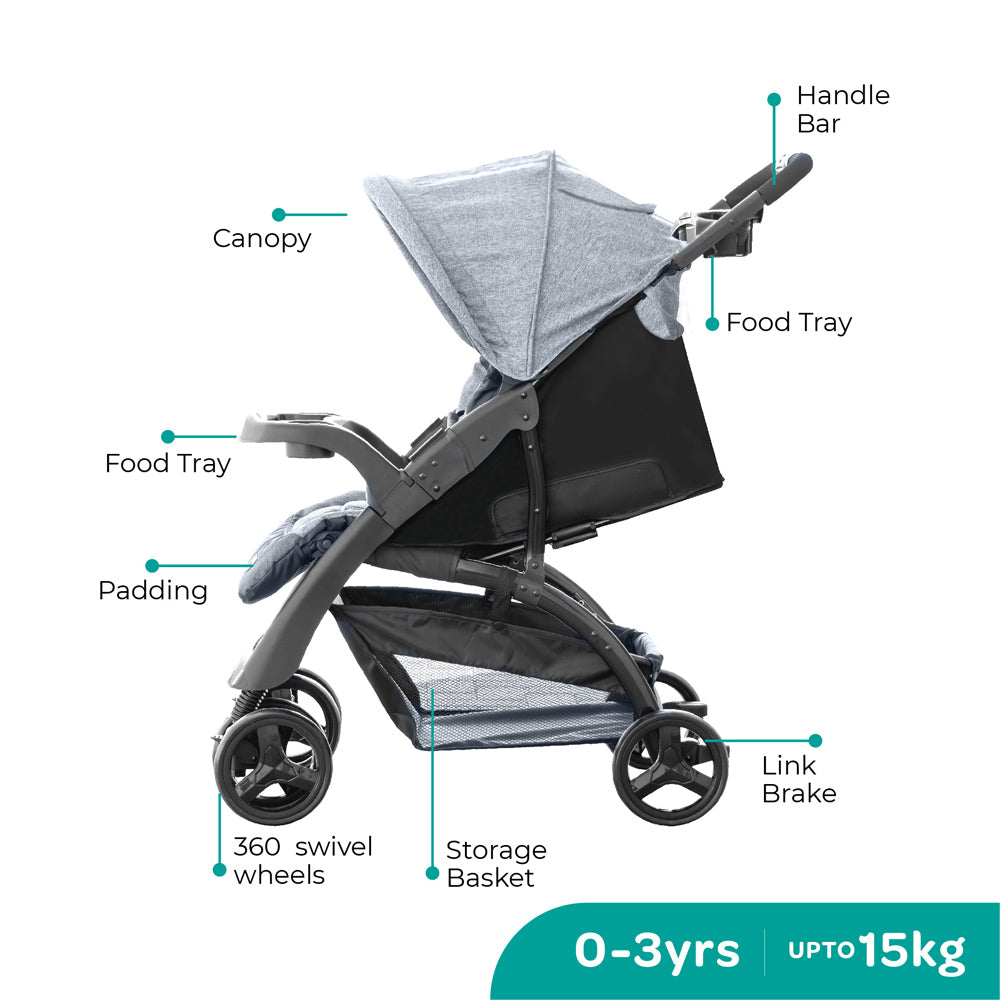 Moon -  Aria Baby Stroller 2-In-1 Travel System - Grey