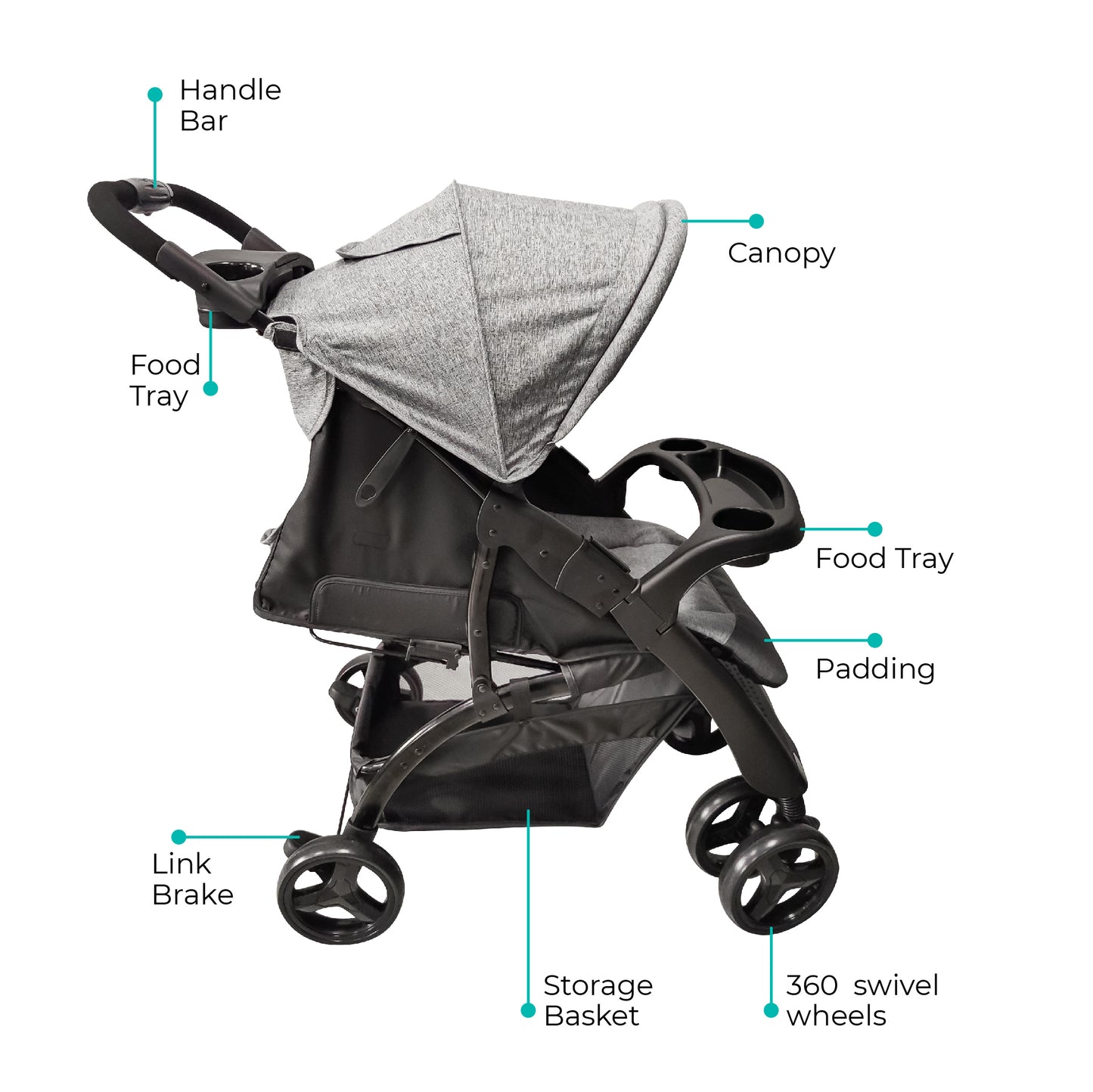 Moon -  Aria Baby Stroller Travel Gear - Grey