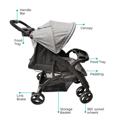 Moon -  Aria Baby Stroller Travel Gear - Grey