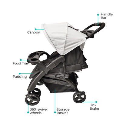 Moon -  Aria Baby Stroller Travel Gear - Grey