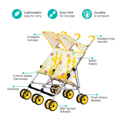 Moon - Jet Plus Twin Buggy Lightweight Travel Strollers - Yellow