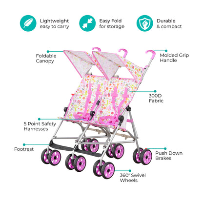 Moon - Jet Plus  Twin Buggy Lightweight Travel Stroller - Pink