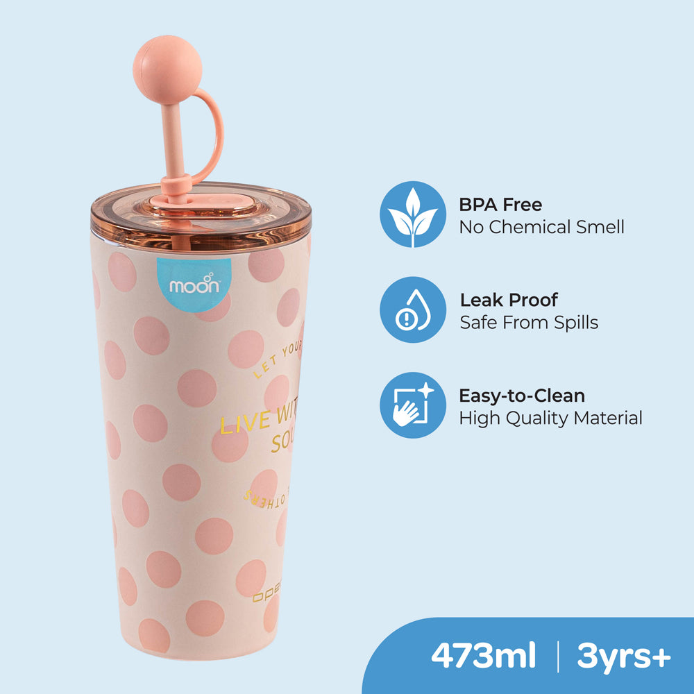 Moon - Double Smoothie Cup With Straw - Pink