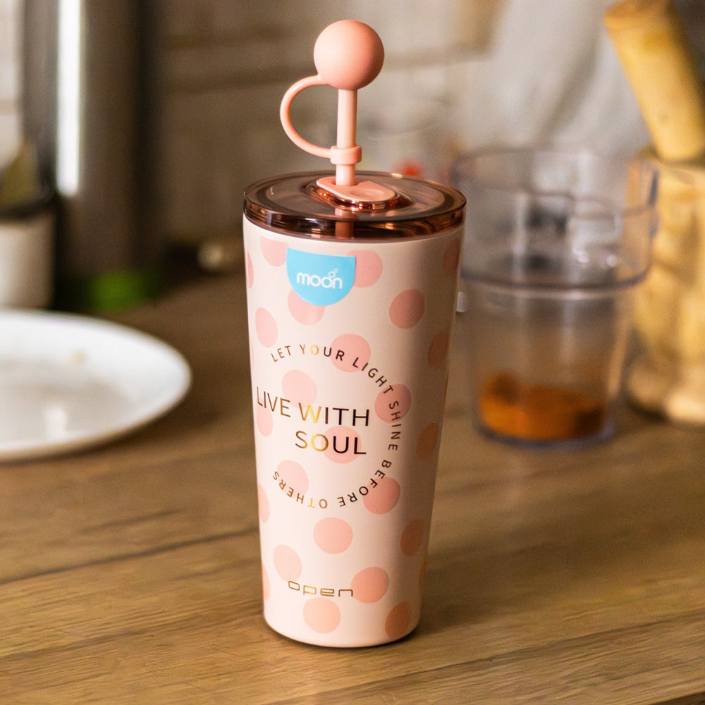 Moon - Double Smoothie Cup With Straw - Pink