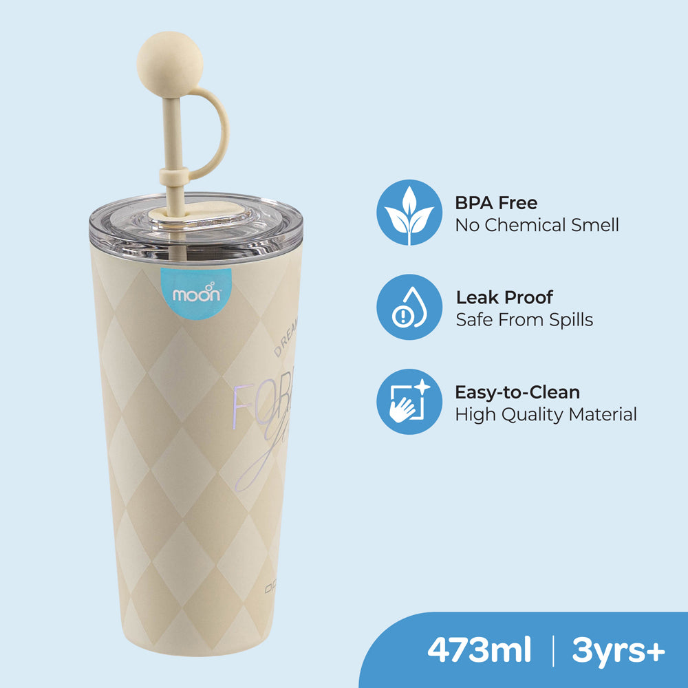 Moon -  Double Wall Smoothie Cup With Straw - White