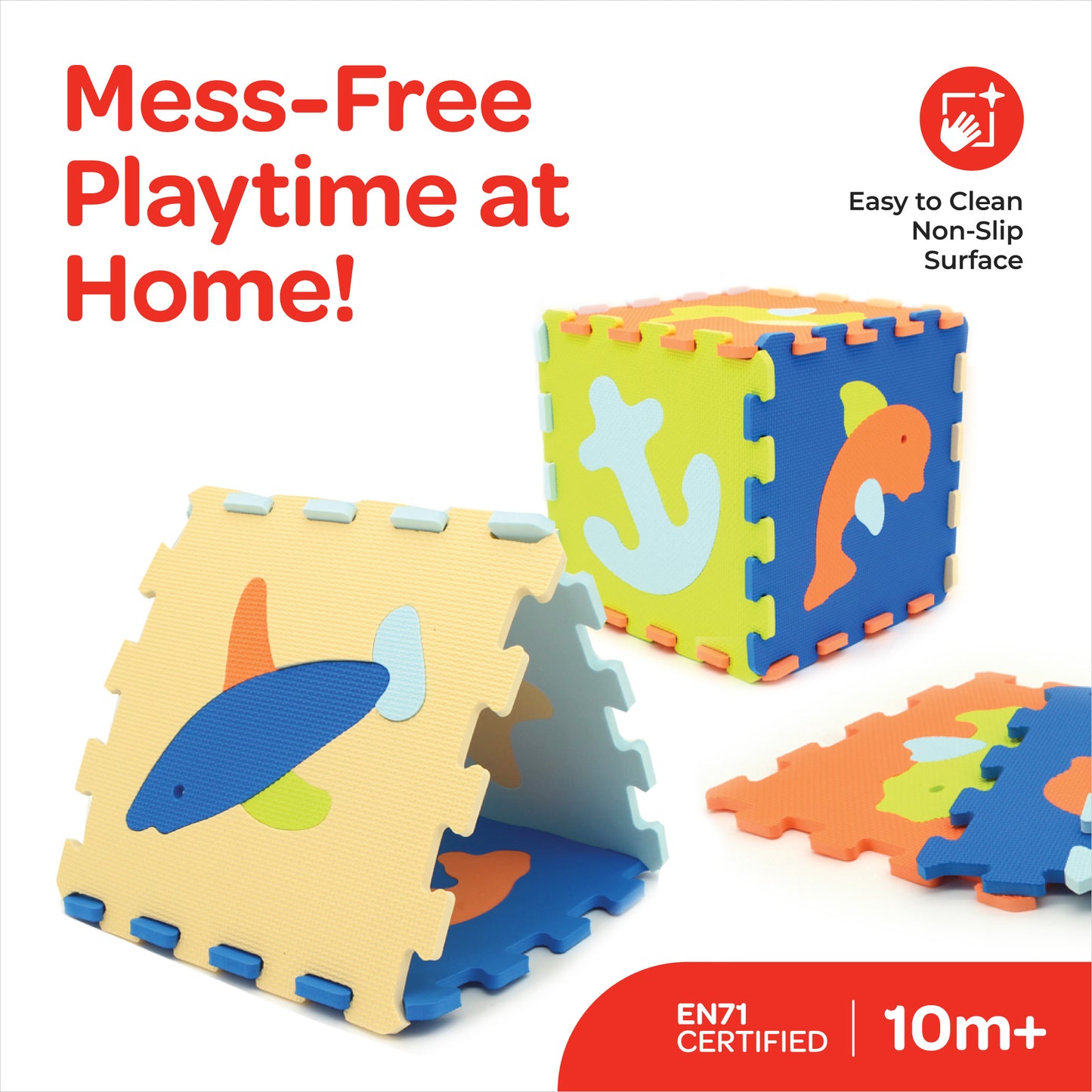 Moon - Kids Puzzle Activity Floor Mat -  Set Of 9Pcs - Blue