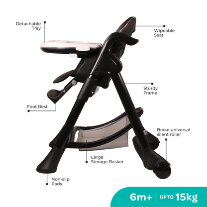 Moon - Trestle Foldable Baby Feeding/Dinning Highchair - Black