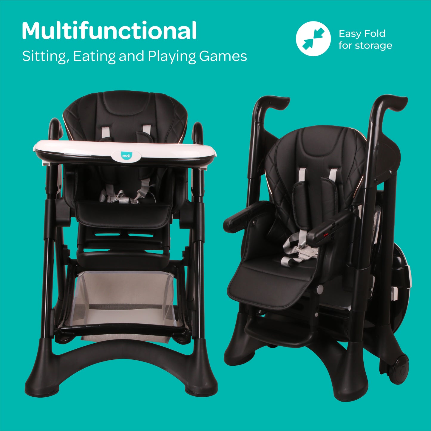 Moon - Trestle Foldable Baby Feeding/Dinning Highchair - Black