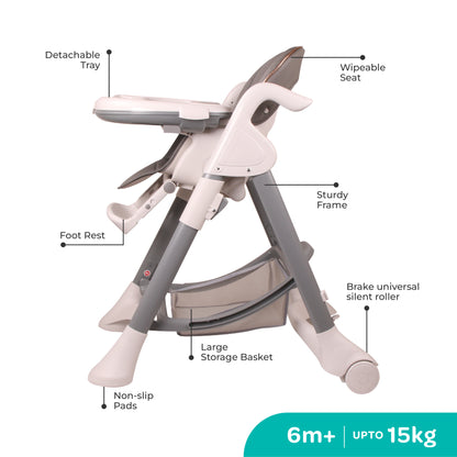 Moon - Trestle Foldable Baby Feeding/Dinning Highchair - Grey