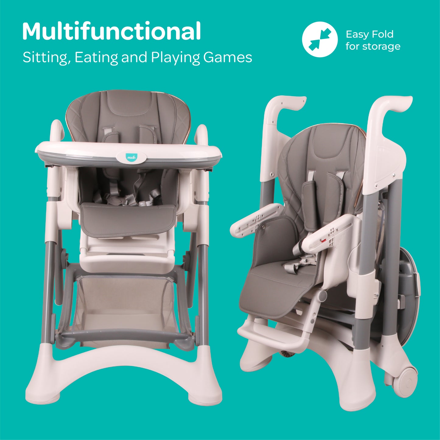 Moon - Trestle Foldable Baby Feeding/Dinning Highchair - Grey