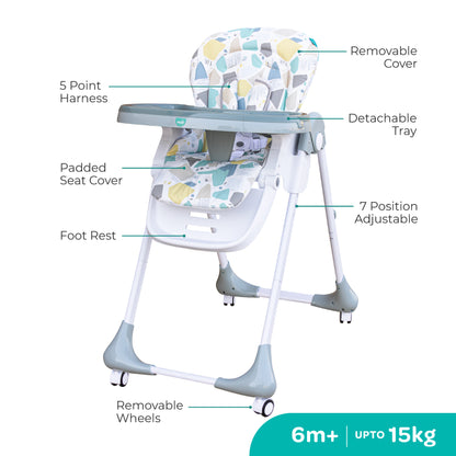 Moon -  Apex Baby Highchair With 7 Adjustable Heights And Reclining - Grey