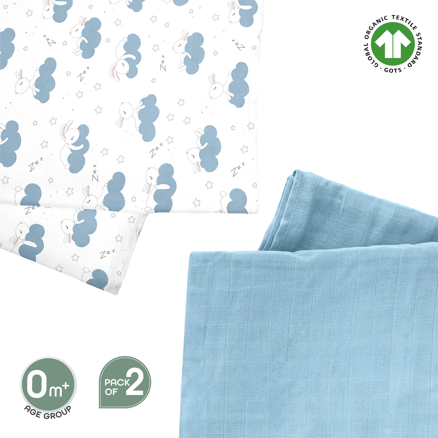 Moon -  Organic Muslin Wrap/ Swaddle - Blue