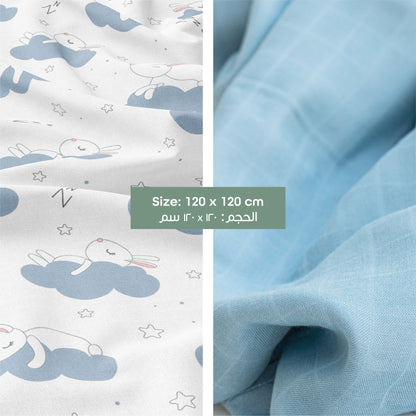 Moon -  Organic Muslin Wrap/ Swaddle - Blue