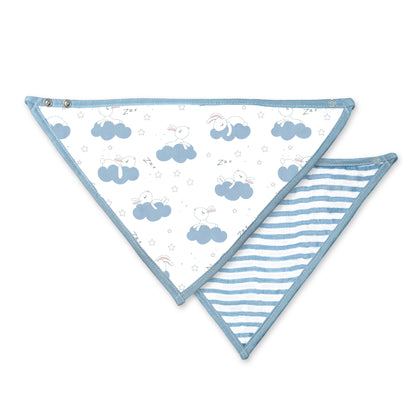 Moon -  Organic Muslin Bibs. ( Pk -2) - Blue