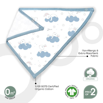 Moon -  Organic Muslin Bibs. ( Pk -2) - Blue