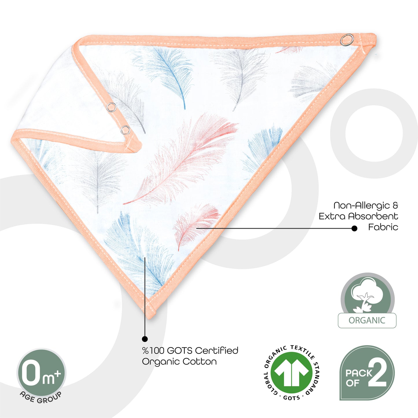 Moon -  Organic Muslin Bibs. ( Pk -2) - Pink