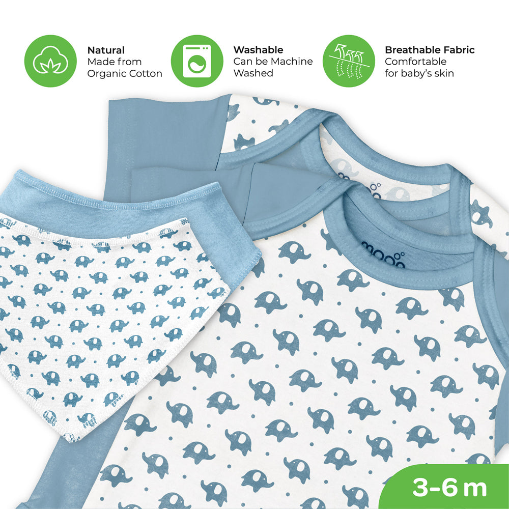 Moon -  Organic Baby Gift Set Of 7 - Rompers-Swaddle - Blue