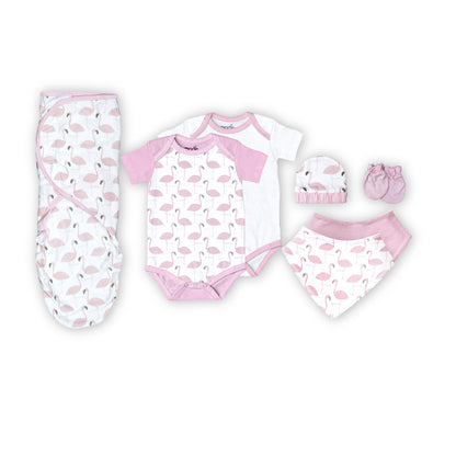 Moon -  Organic Baby Gift Set Of 7 - Rompers-Swaddle - Pink