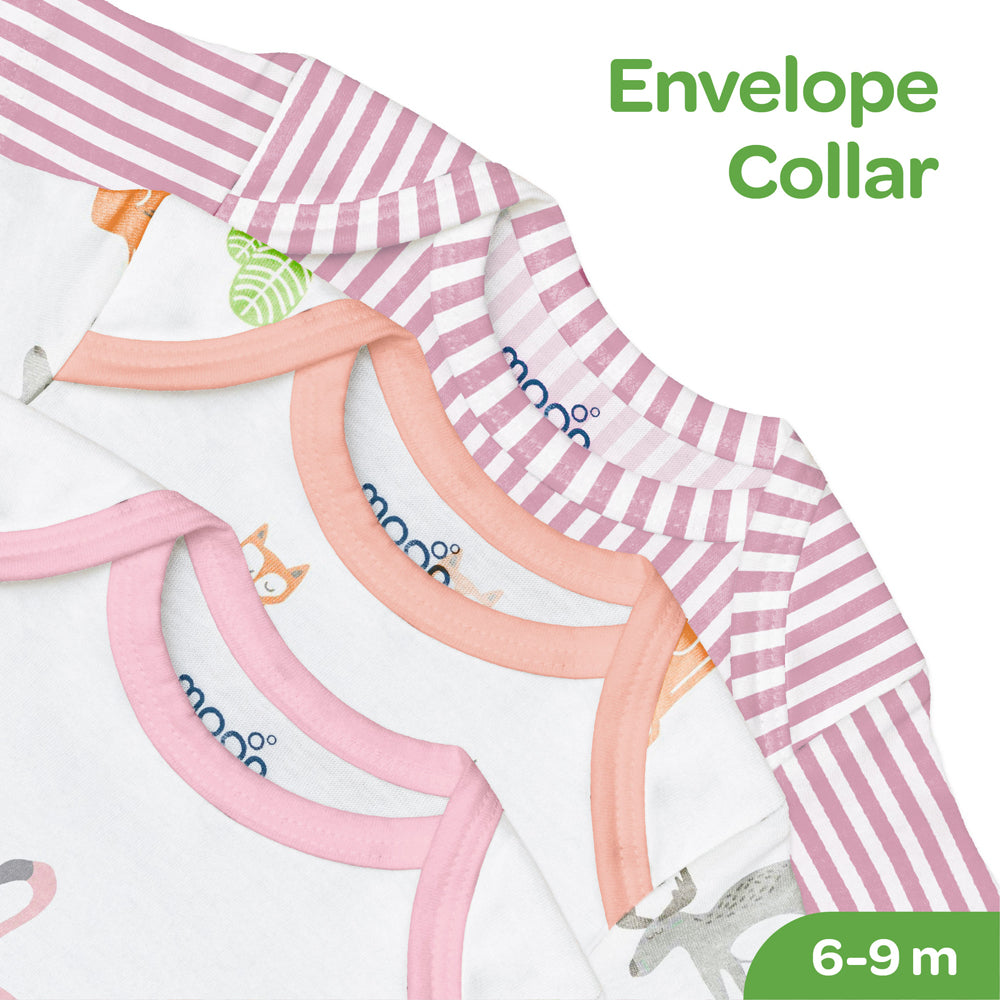 Moon -  Organic Baby Body Suit Set Of 5  For 6-9 Months - Pink