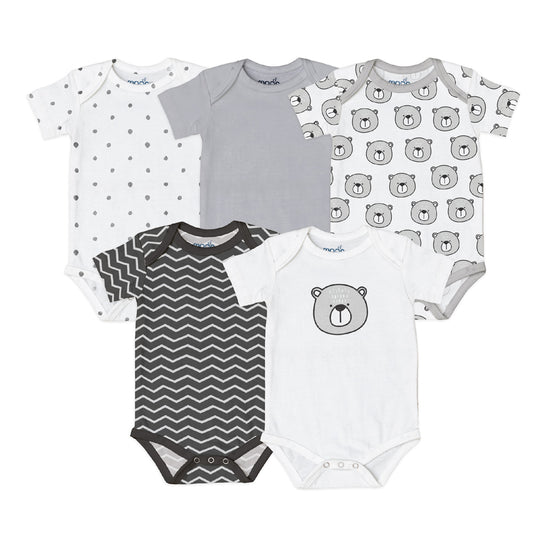 Moon -  Organic Baby Body Suit Set Of 5  For 6-9 Months - Grey