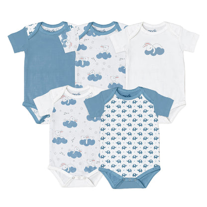 Moon -  Organic Baby Body Suit Set Of 5 For 6-9 Months  - Blue