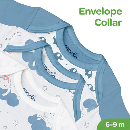 Moon -  Organic Baby Body Suit Set Of 5 For 6-9 Months  - Blue