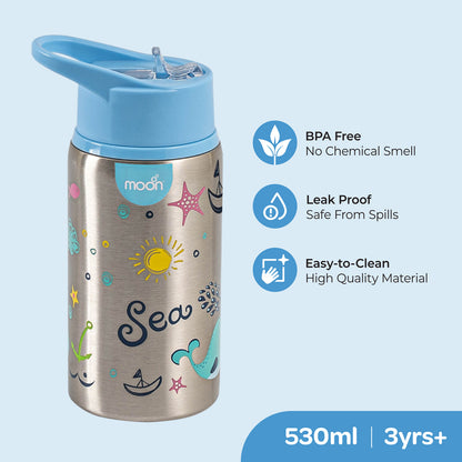 Moon - Single Wall Ss Sipper Bottle - Blue