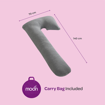 Moon -  Organic J Shaped Maternity Pillow - Grey