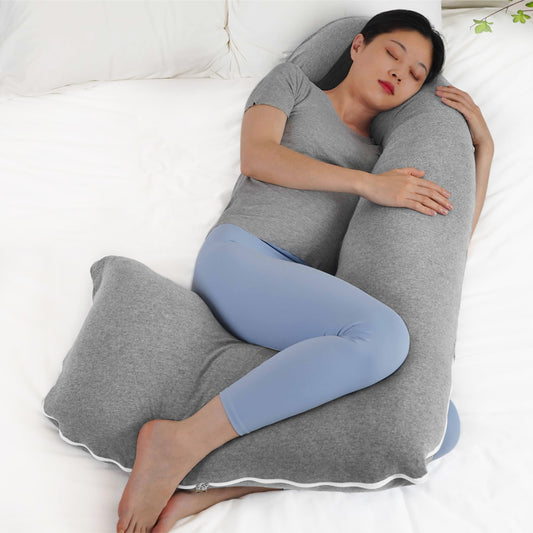 Moon -  Organic J Shaped Maternity Pillow - Grey