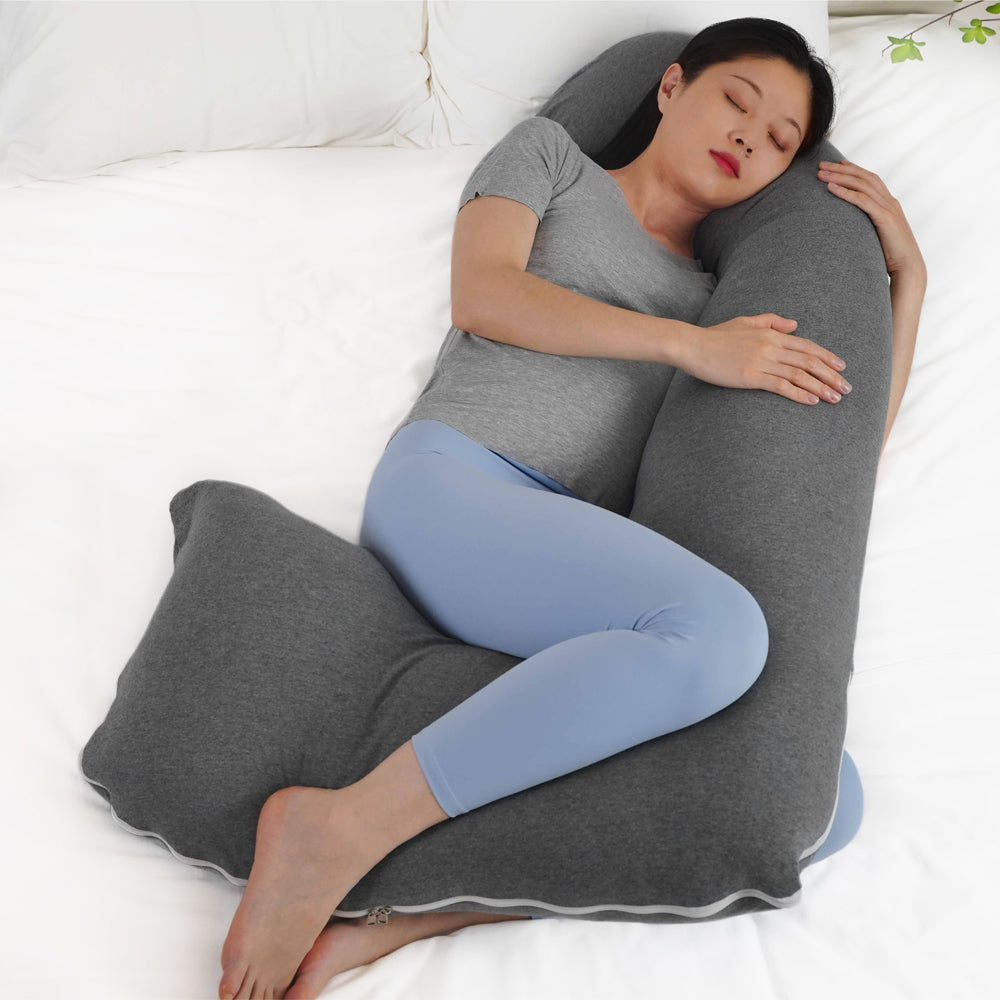 Moon -  Organic J Shaped Maternity Pillow - Grey