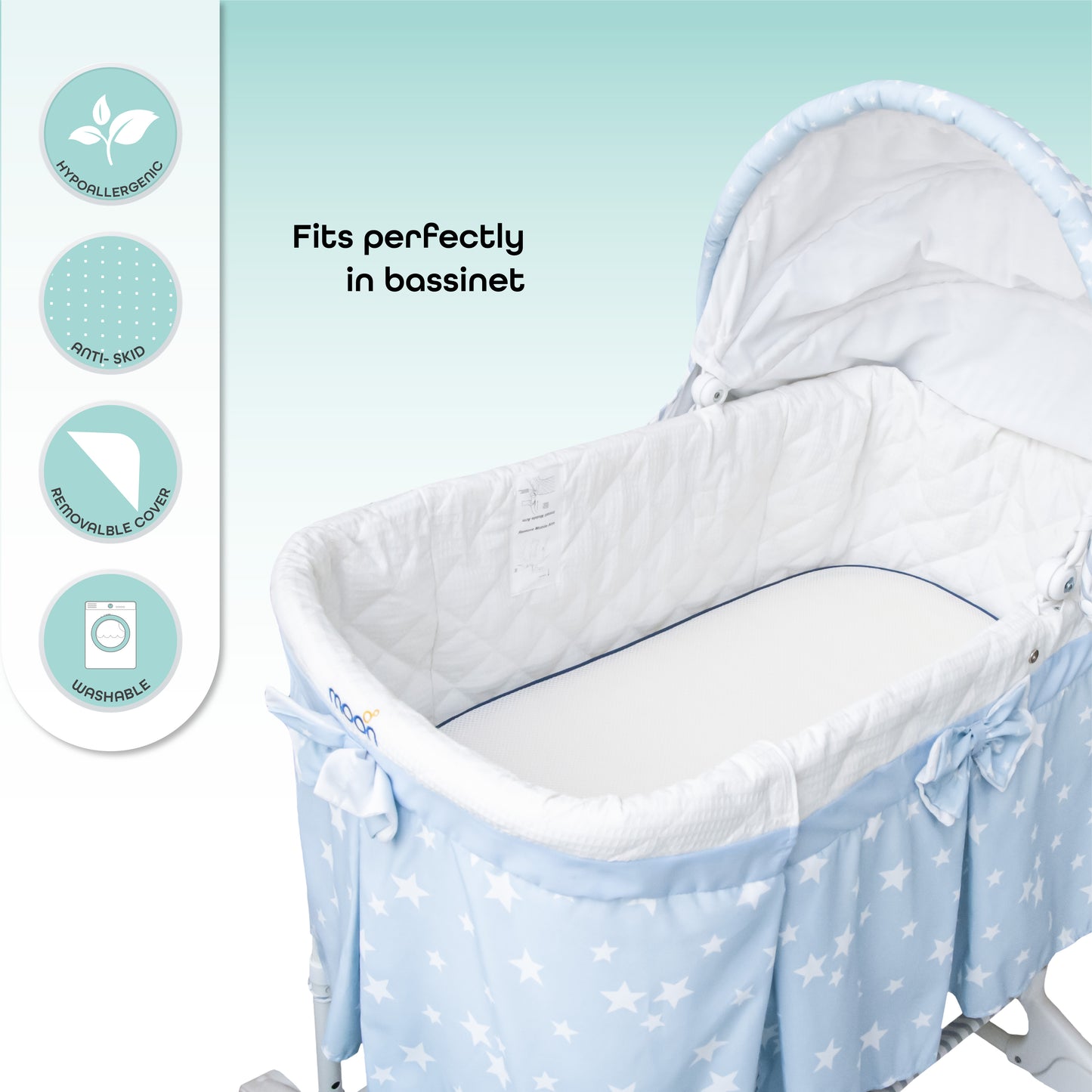 Moon -   Crib & Pram Mattress Classic Foam Moses Baske - White