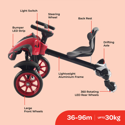 Moon - Drifter Drift Bike - 4 Wheel Scooter, 3 Years+ - Red